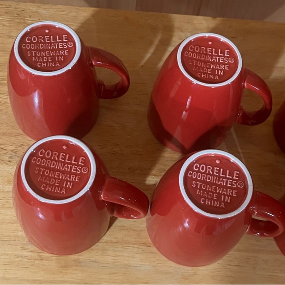 Set of 6 Red Corelle Coordinates Stoneware Coffee Mugs - Picture 7 of 7